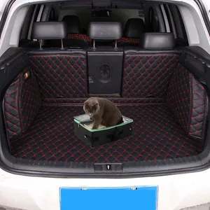 Portable foldable black Oxford cloth cat litter box placed in car trunk for travel use