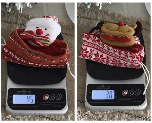 Gedetailleerde gewichtsmeting voor gebreide kerstcadeauzakjes, gewicht 45 g en 30 g