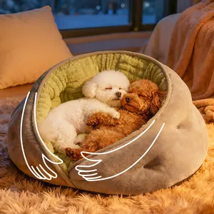 Cuccia in peluche semi-chiusa per cani e gatti, morbido nido caldo a forma di abbraccio