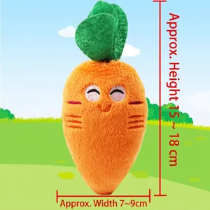 Carrot shaped plush squeaky pet toy for dogs and cats featuring 15-18cm height details