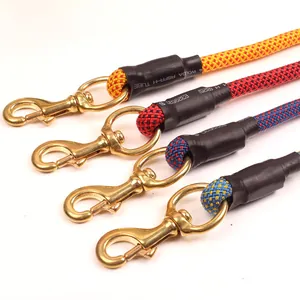Durable braided climbing rope dog leash with heavy-duty brass snap hook