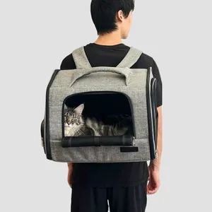 Mochila ergonómica gris para mascotas con malla transpirable para gatos y perros pequeños
