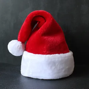 Cappello di Babbo Natale in peluche spesso di alta qualità, classico rosso e bianco