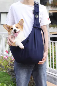 Premium navy blue hands-free pet sling carrier bag for small dogs and cats outdoor use