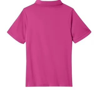 Back view of pink short-sleeve polo shirt for children in solid color casual style