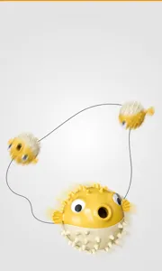 Irregular movement pufferfish dog toy with treat dispensing hole for teeth cleaning