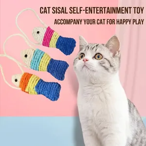 Interactive sisal hemp fish-shaped cat toys for dental health and grinding claws