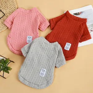 Zopfmuster Haustier Pullover Warm Gestrickte Baumwolle Hund Katze Jacke Zwei-Bein Welpen Outfit Lucky Bear Patch Herbst Winter Kleidung