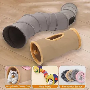 Durable collapsible suede cat tunnel toy set with plush ball and crackle paper design