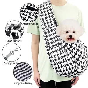Τσάντα μεταφοράς κατοικίδιων houndstooth με τσέπη τηλεφώνου και αγκράφα ασφαλείας
