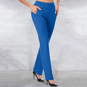 Detailed view of high-waist royal blue yoga pants with pockets for tummy control