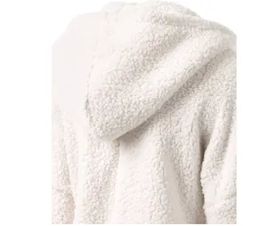 Detail view of the soft white sherpa fleece material on this hooded jacket garment