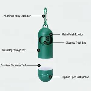 Portable 2-in-1 pet waste bag dispenser and hand sanitizer bottle with carabiner clip