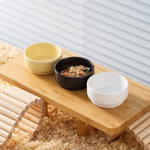 Lot de 3 bols alimentaires en céramique pour hamsters sur plateforme en bois pour animaux