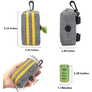 Detailed view of pet waste bag dispenser dimensions with a free green refill roll.