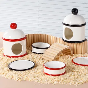 Kit d'accessoires en céramique pour rongeurs avec abri igloo, bol et tapis de fraîcheur