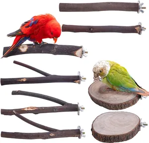 Natuurlijke houten vogelstokken set inclusief takken en ronde platforms voor papegaaien
