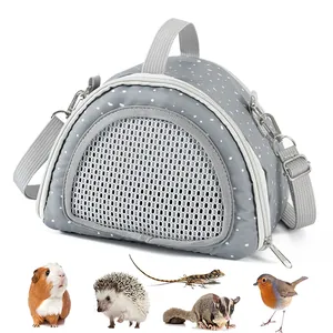 Portable grey polka dot pet carrier bag with breathable mesh window for small animals