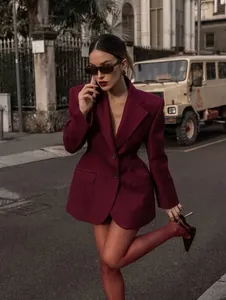 Giacca Blazer da Donna Elegante Rosso Vino Vestibilità Aderente Rever Monopetto Business Casual Ufficio Autunno