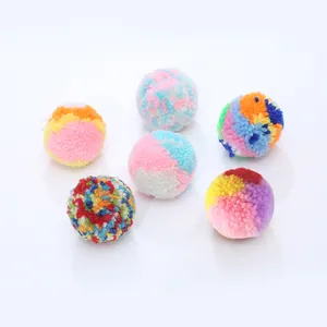 Vibrant multi-colored soft pom-pom yarn balls for cats interactive play pet toys