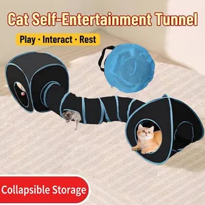 Collapsible S-shaped cat tunnel toy with storage bag for indoor exercise and play