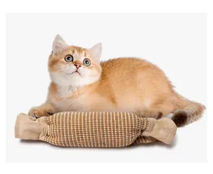Large candy-shaped jute cat scratcher toy pillow for interactive play and bite relief