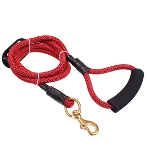 Durable braided climbing rope dog leash with heavy-duty copper hook for large dogs.