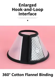 Detailed view of a pet recovery collar showing adjustable Velcro and soft velvet edging