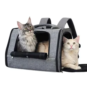 Mochila transportadora plegable para gatos y perros pequeños en tela gris premium estable