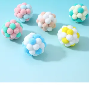 Colorful macaron plush cat toy balls designed for interactive indoor pet fun play