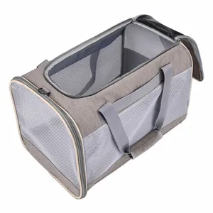 Bolso de transporte transpirable gris para mascotas con apertura superior para gatos