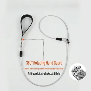 Detailed view of heavy duty steel wire dog leash with 360 degree rotating handle