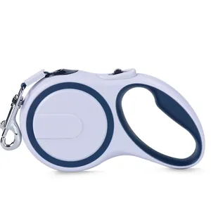 Laisse rétractable pour chien avec poignée ergonomique bicolore bleue et blanche