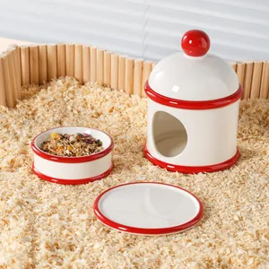Ensemble cachette pour hamster en céramique avec bol de nourriture et tapis de fraîcheur
