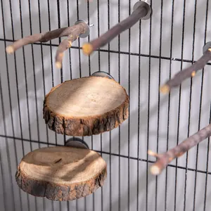 Natuurlijk houten vogelzitstok set met ronde platforms en takken voor parkieten