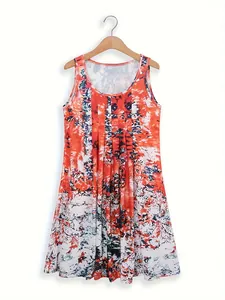 Elegante abito da spiaggia senza maniche da donna con stampa tie-dye arancione vivace estivo