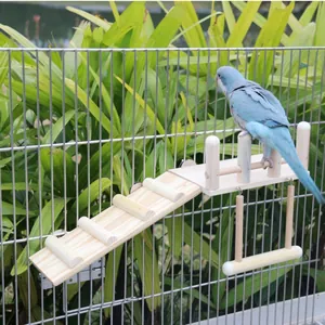 Handmade natural wood parrot climbing ladder and swing platform set for bird cages