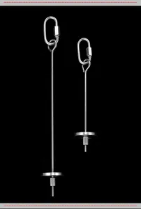 Durable stainless steel parrot fruit skewer detail with carabiner hook and base