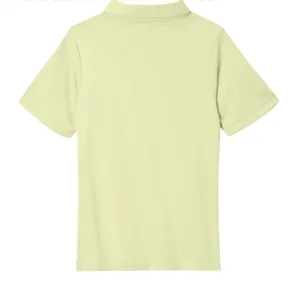 Back view of children's light yellow casual short sleeve polo shirt in pure cotton