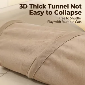 Durable brown suede foldable cat tunnel toy for indoor pets play and exercise