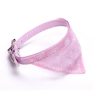 Detailed side view of pink paisley pattern pet bandana collar for small dogs and cats