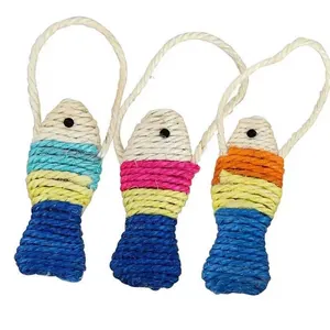 Set of 3 colorful sisal rope fish cat toys for claw grinding and interactive play