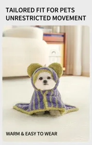 Cute striped dog hooded cloak with bear ears for winter warmth and cozy home comfort