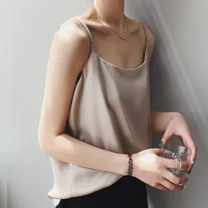 Canottiera da Donna in Satine Minimalista con Spalline Sottili Regolabili Top in Poliestere per Estate Quotidiano