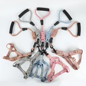 Reflective Dog Harness Vest and Leash Collar Set Adjustable Woven Nylon Polyester Pet Walking Gear for Small Medium Dogs