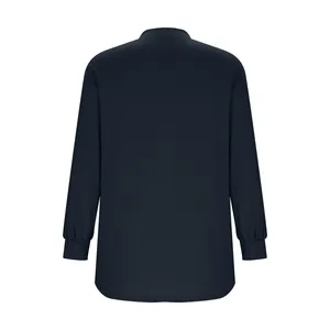 Achteraanzicht van een casual dames sweatshirt met lange mouwen in effen marineblauw
