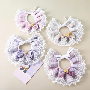 Adorable pet lace bib collars with bow ties for cats and small dogs princess style