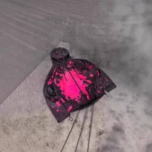 Temperature sensitive color changing waterproof hooded jacket with pink splash pattern