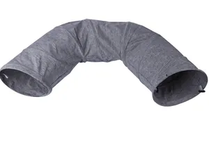 Detailed view of a gray foldable cat tunnel toy made of scratch-resistant fabric on white background