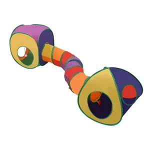 Large colorful foldable cat tunnel toy set featuring connected tents and long play tubes.